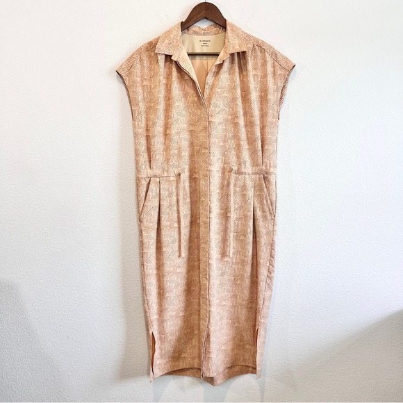 REI Co-op Sun Up Shirt Dress Midi Tan Geometric Active Travel Dress Medium - Picture 2 of 14